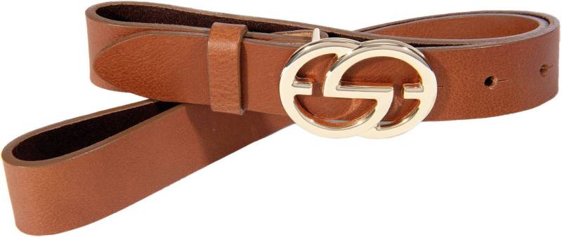 Silberfarbengift Koppelgürtel, mit glänzend polierter goldfarbener grafischer Schliesse von Silbergift