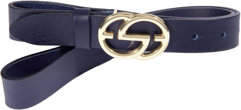 Silberfarbengift Koppelgürtel, mit glänzend polierter goldfarbener grafischer Schliesse von Silbergift