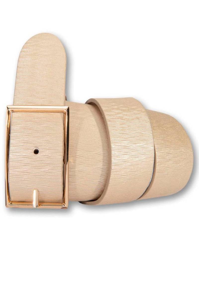 Silberfarbengift Ledergürtel, Schraffiert, goldfarbene Schliesse von Silbergift