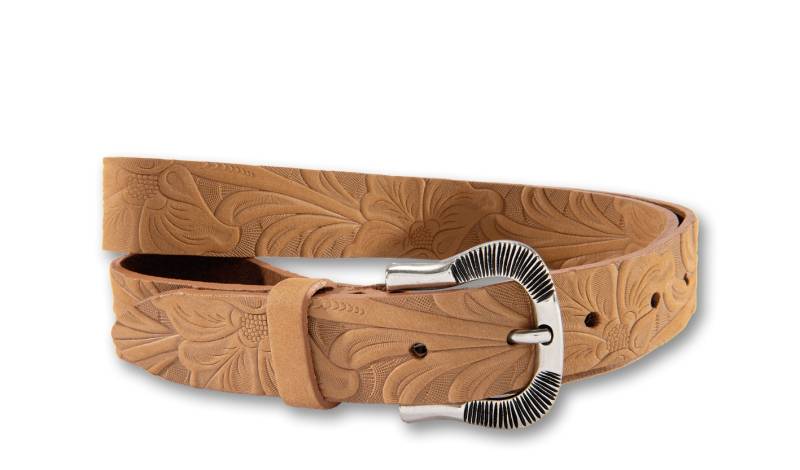 Silberfarbengift Ledergürtel, Mit floraler Prägung von Silbergift