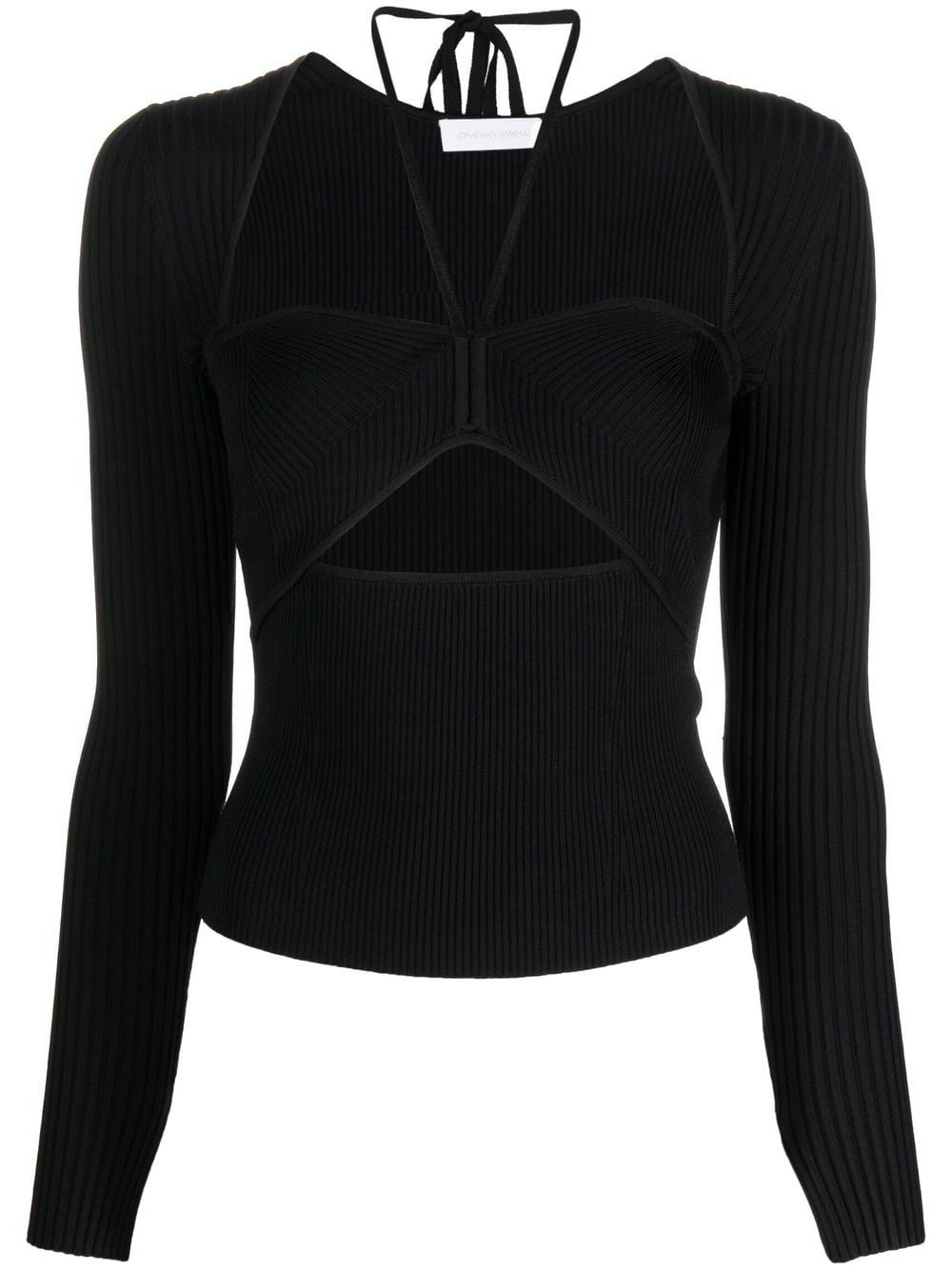 Simkhai Alexia neck-tie ribbed top - Black von Simkhai