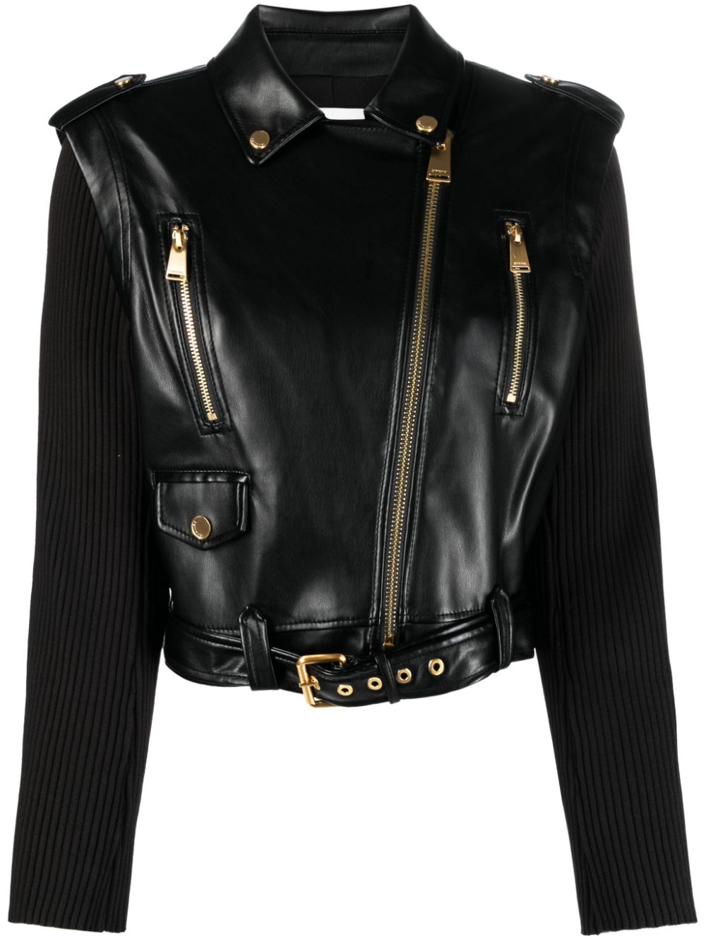 Simkhai contrasting-sleeve off-centre biker jacket - Black von Simkhai