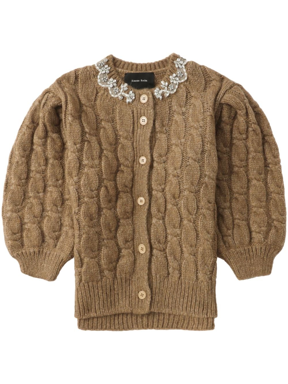 Simone Rocha crystal-embellished cable-knit cardigan - Brown von Simone Rocha