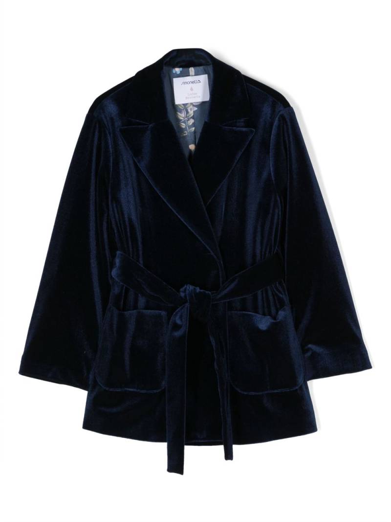 Simonetta belted-waist velvet blazer - Blue von Simonetta