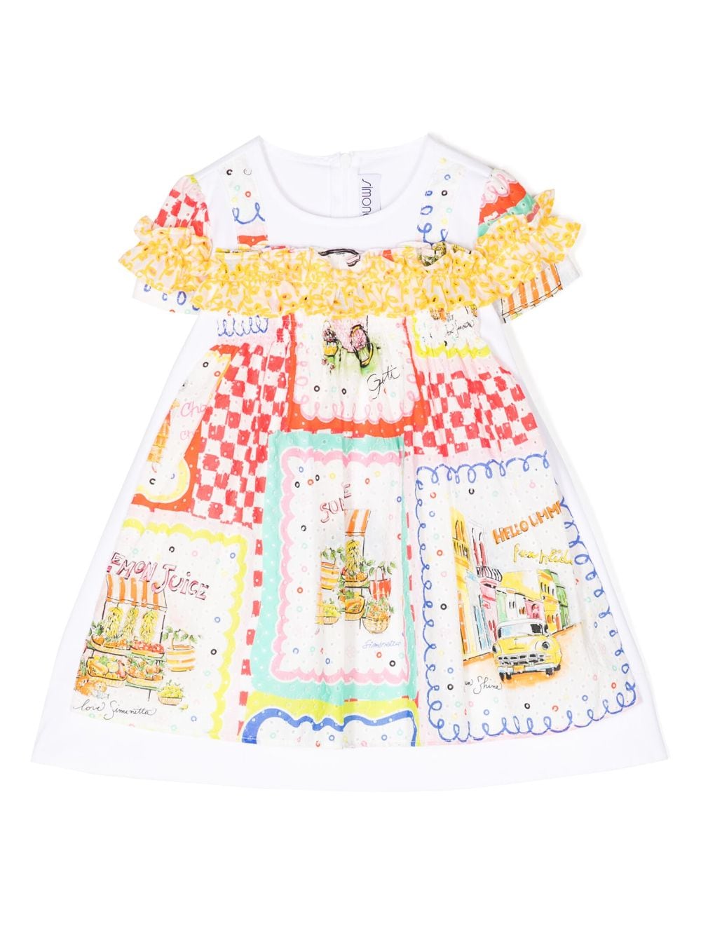 Simonetta illustration-print ruffle-trim flared dress - White von Simonetta