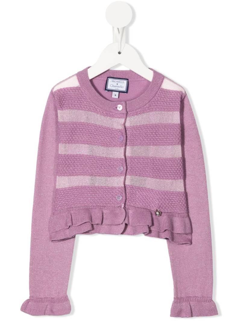 Simonetta striped ruffle hem cardigan - Pink von Simonetta