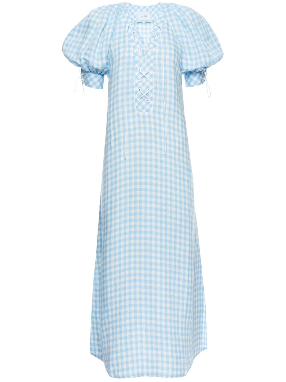 Sleeper Garden gingham puff-sleeve dress - Blue von Sleeper