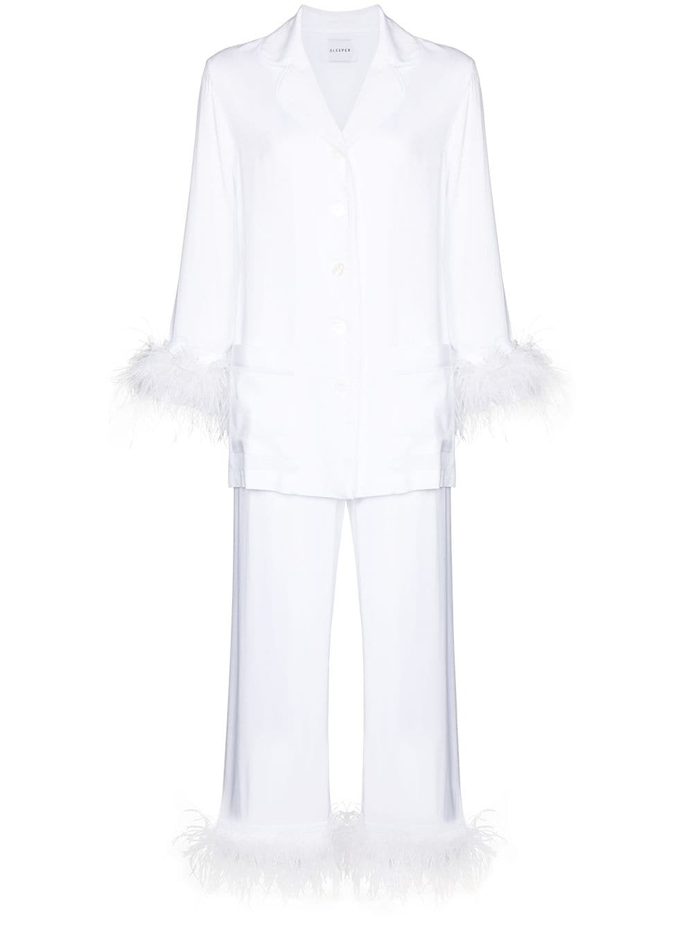 Sleeper feather trim pajama set - White von Sleeper