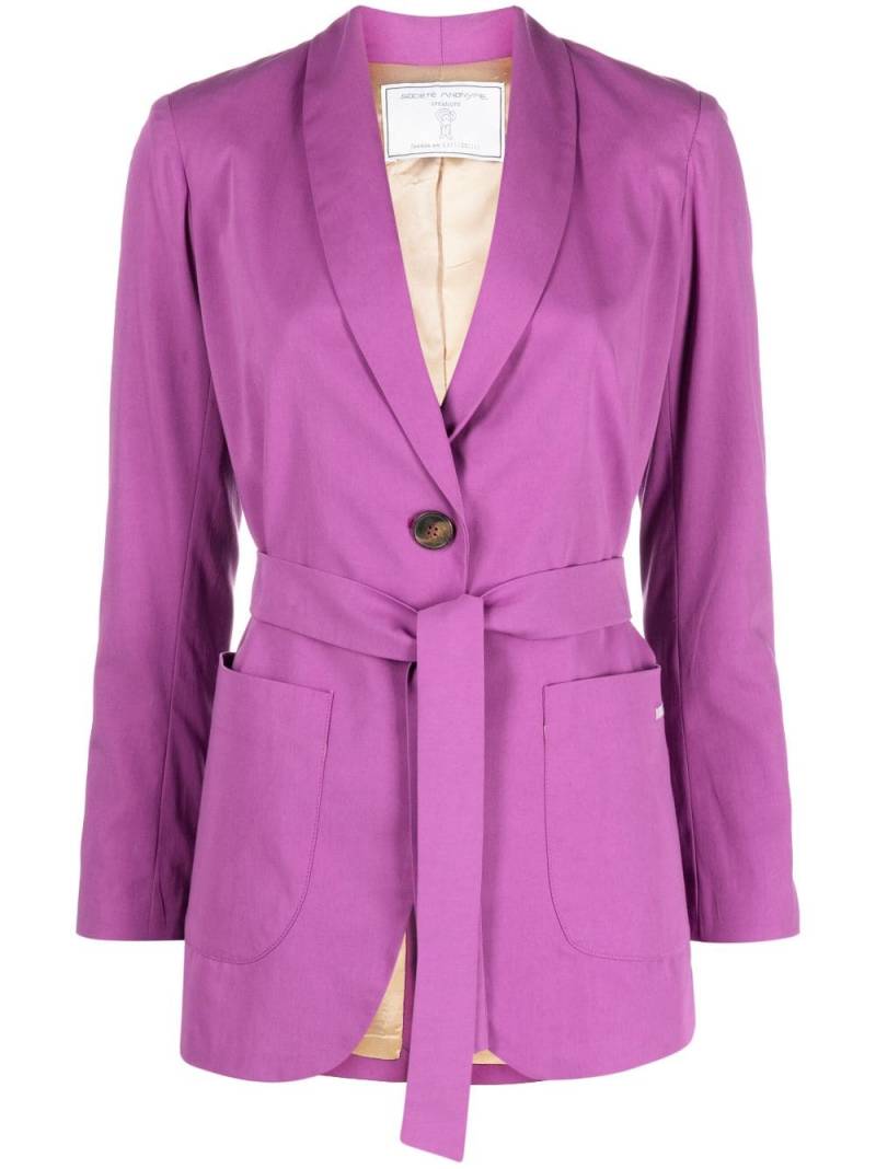 Société Anonyme belted single-breasted cotton blazer - Purple von Société Anonyme