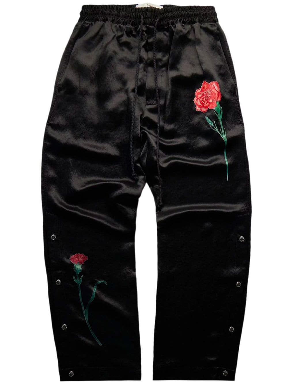 Song For The Mute floral-appliqué satin track pants - Black von Song For The Mute