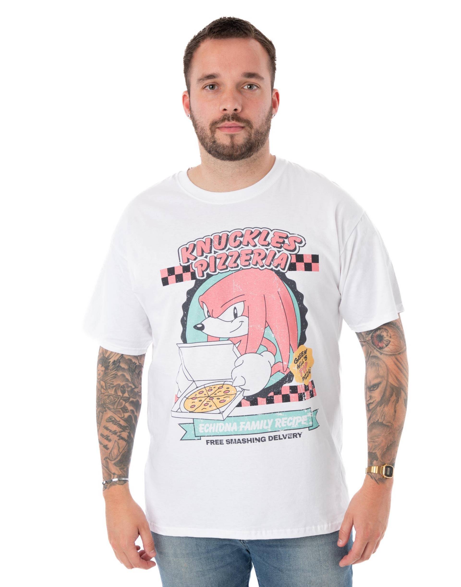 Knuckles Pizzeria Tshirt Kurzärmlig Herren Weiss XL von Sonic The Hedgehog