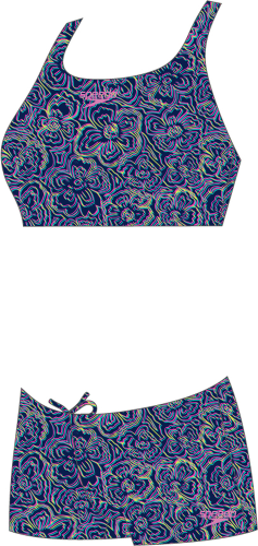 Speedo Allover 2 piece Boyleg Short Swimwear Female Junior - True navy / Flami (Grösse: 5-6J/D116) von Speedo