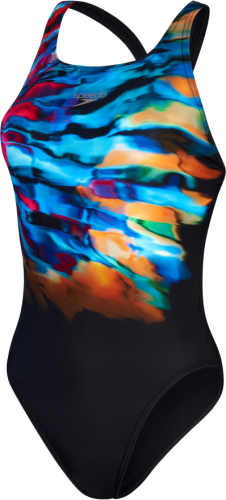 Speedo Badeanzug Placement Digital Leaderback Swimwear Female Adult - Black/Cobalt Pop/ (Grösse: 34/D38) von Speedo