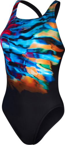 Speedo Badeanzug Placement Digital Leaderback Swimwear Female Adult - Black/Cobalt Pop/ (Grösse: 36/D40) von Speedo