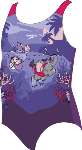 Speedo Girls LTS Printed Racerback Swimwear Female Infant/Toddler (0-6) - Magic Sangria/Swe (Grösse: 9-12Mt/D86) von Speedo