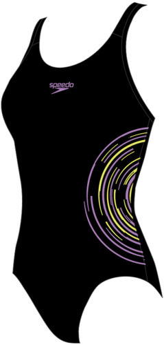 Speedo Placmement Muscleback Swimwear Female Junior/Kids - Black / Sweet P (Grösse: 9-10J/D140) von Speedo