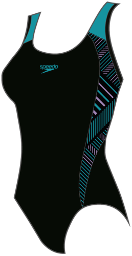 Speedo Plastisol Laneback Swimwear Female Adult - Black/Aquarium/Mi (Grösse: 32/D36) von Speedo