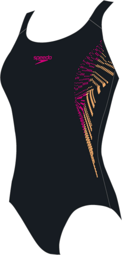 Speedo Plastisol Placement Muscleback Swimwear Female Junior - Black/Papaya Punc (Grösse: 15-16J/D176) von Speedo