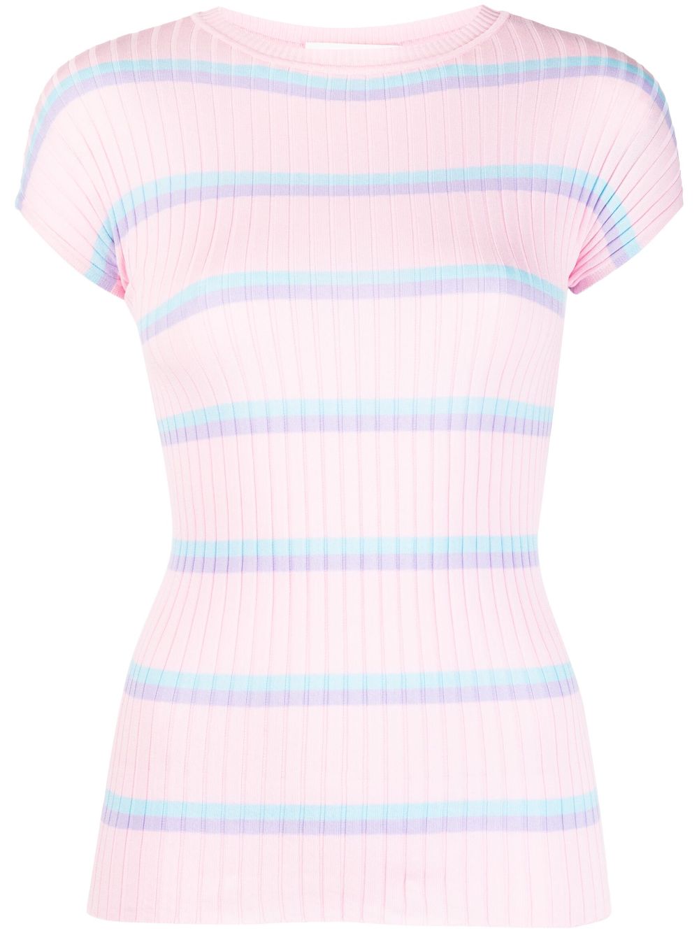 Sportmax striped ribbed-knit cotton T-shirt - Pink von Sportmax