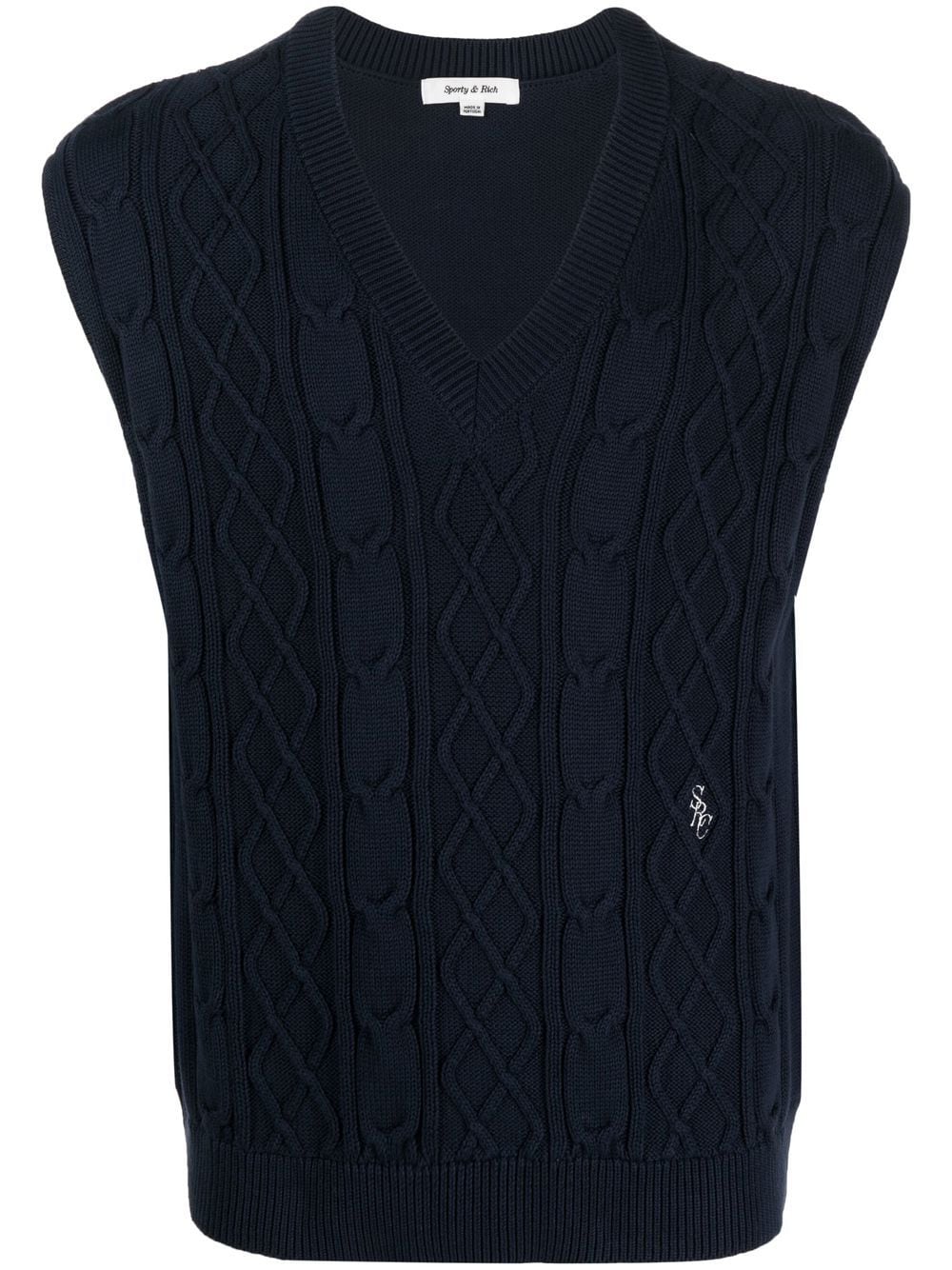 Sporty & Rich embroidered-logo cable-knit vest - Blue von Sporty & Rich