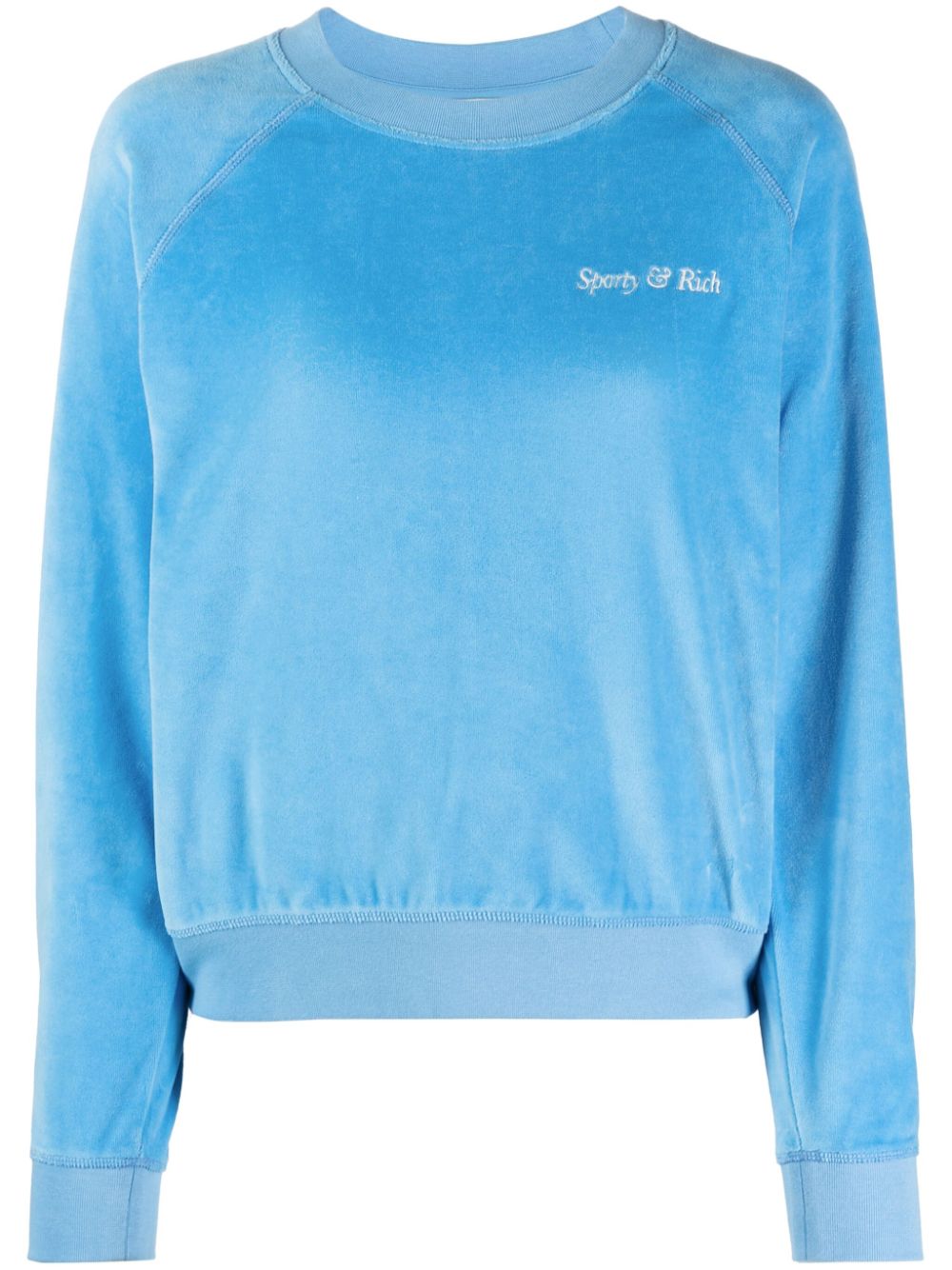 Sporty & Rich logo-embroidered velvet sweatshirt - Blue von Sporty & Rich