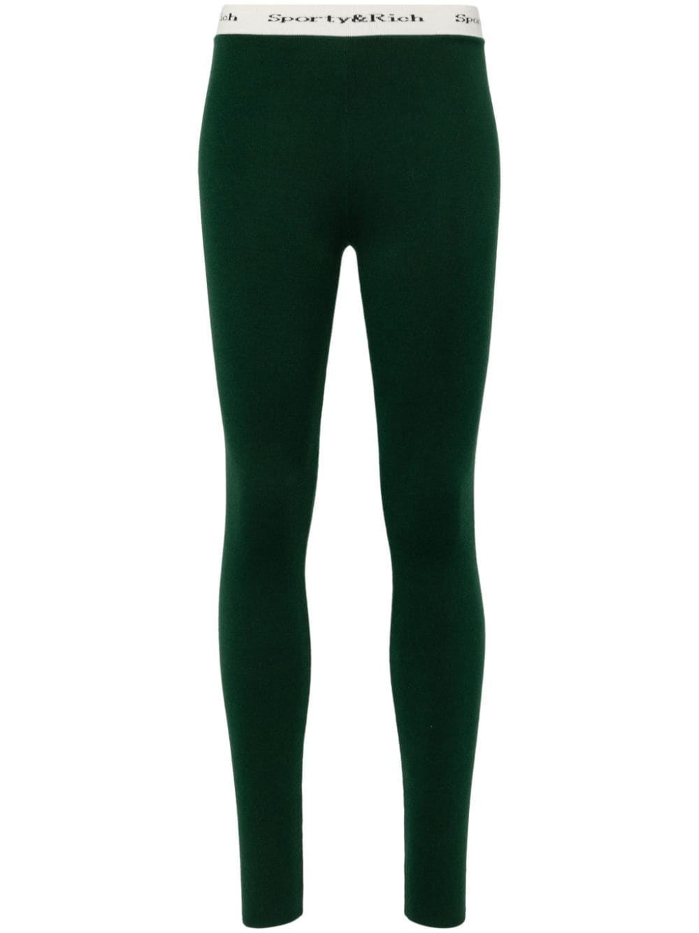 Sporty & Rich logo-waistband slip-on leggings - Green von Sporty & Rich