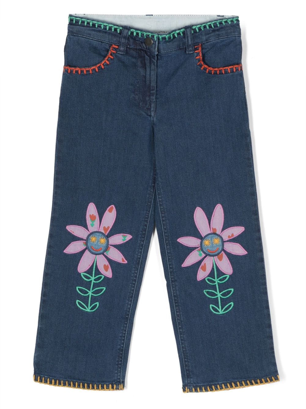 Stella McCartney Kids floral-embroidered straight-leg jeans - Blue von Stella McCartney Kids