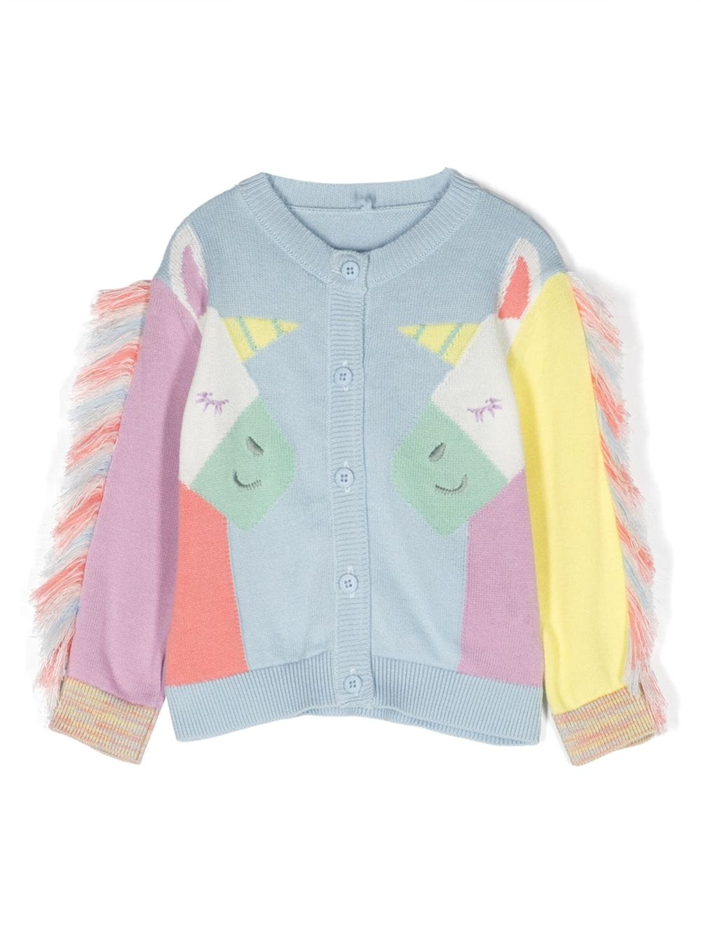 Stella McCartney Kids patterned-intarsia frayed cardigan - Blue von Stella McCartney Kids