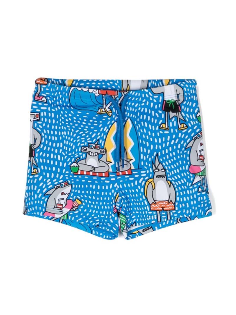 Stella McCartney Kids shark friends-print swim shorts - Blue von Stella McCartney Kids