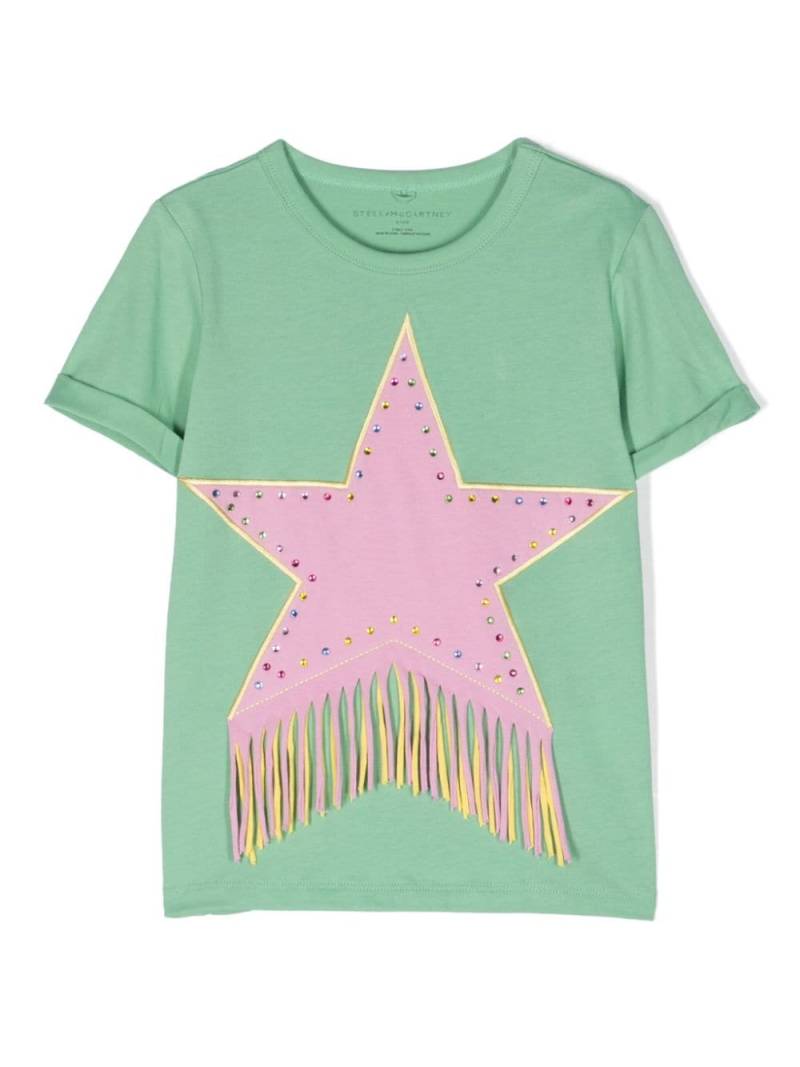 Stella McCartney Kids star-patch fringed T-shirt - Green von Stella McCartney Kids