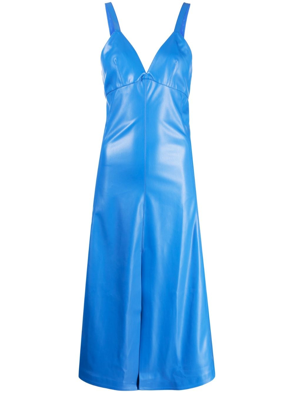 Stella McCartney V-neck faux-leather midi dress - Blue von Stella McCartney