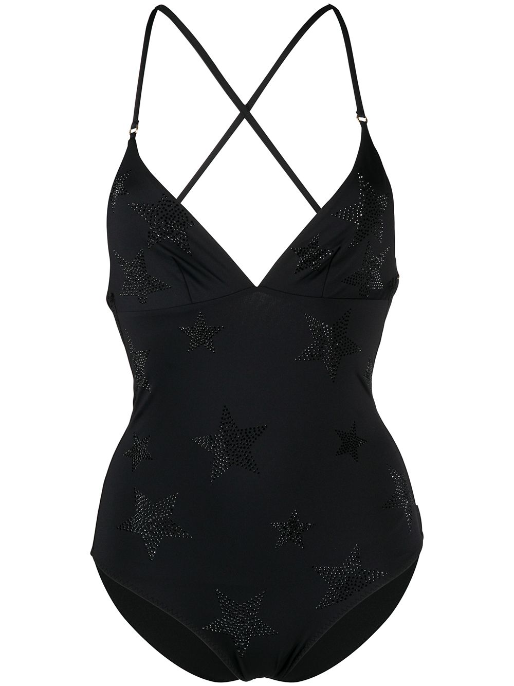 Stella McCartney crystal-star strappy-back swimsuit - Black von Stella McCartney