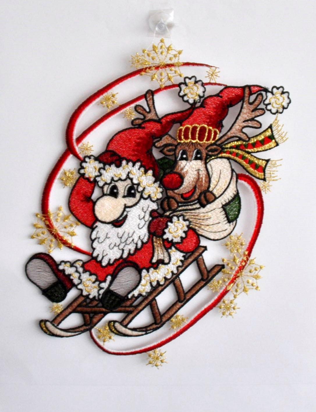Stickereien Plauen Fensterbild »Weihnachtsmann mit Schlitten« Stickereien Plauen Fensterbild »Weihnachtsmann mit Schlitten« von Stickereien Plauen