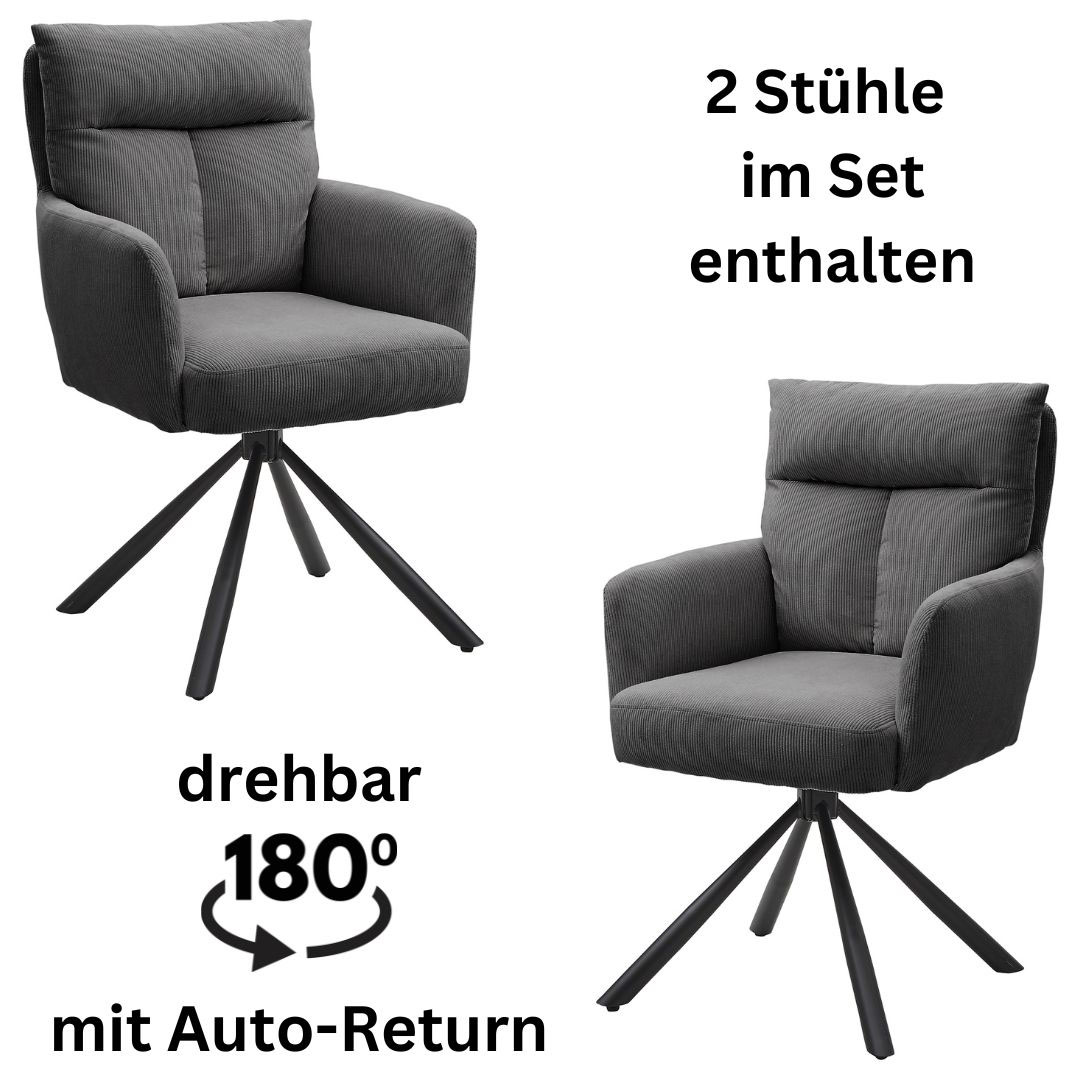 Stolkom Armlehnstuhl »Sofia«, (Set), 2 St., Cord, 180 grad drehbar mit Auto-Return, Federkern im Sitz von Stolkom