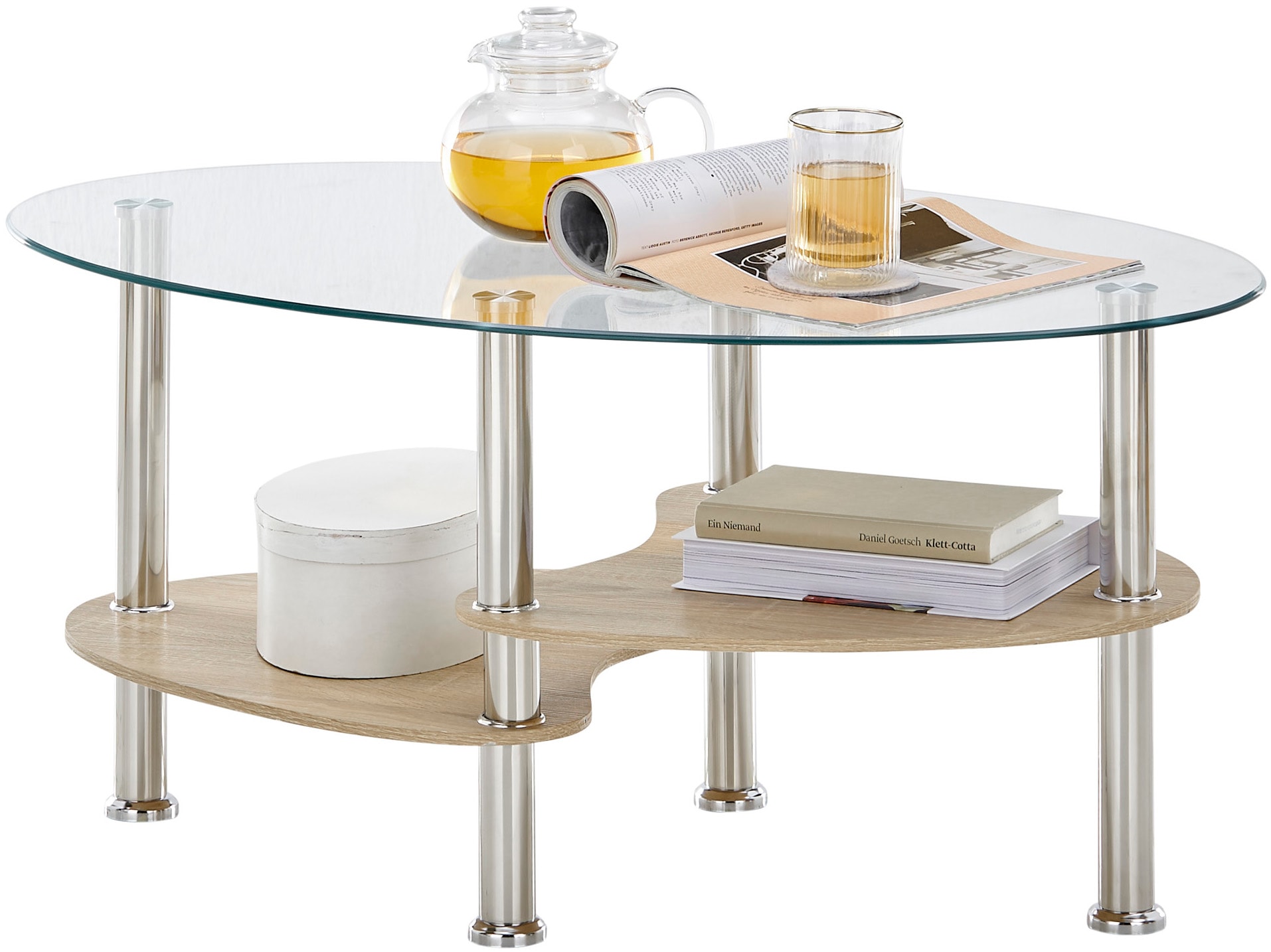 Stolkom Couchtisch »Panty Glastisch, Wohnzimmertisch, Beistelltisch Glas BxHxT 90x42x55 cm«, (Couchtisch), Sicherheitsglas 8mm, Ablage in MDF Eiche Artisan und Eiche Sonoma von Stolkom