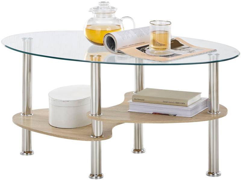 Stolkom Couchtisch »Panty Glastisch, Wohnzimmertisch, Beistelltisch Glas BxHxT 90x42x55 cm«, (Couchtisch), Sicherheitsglas 8mm, Ablage in MDF Eiche Artisan und Eiche Sonoma von Stolkom