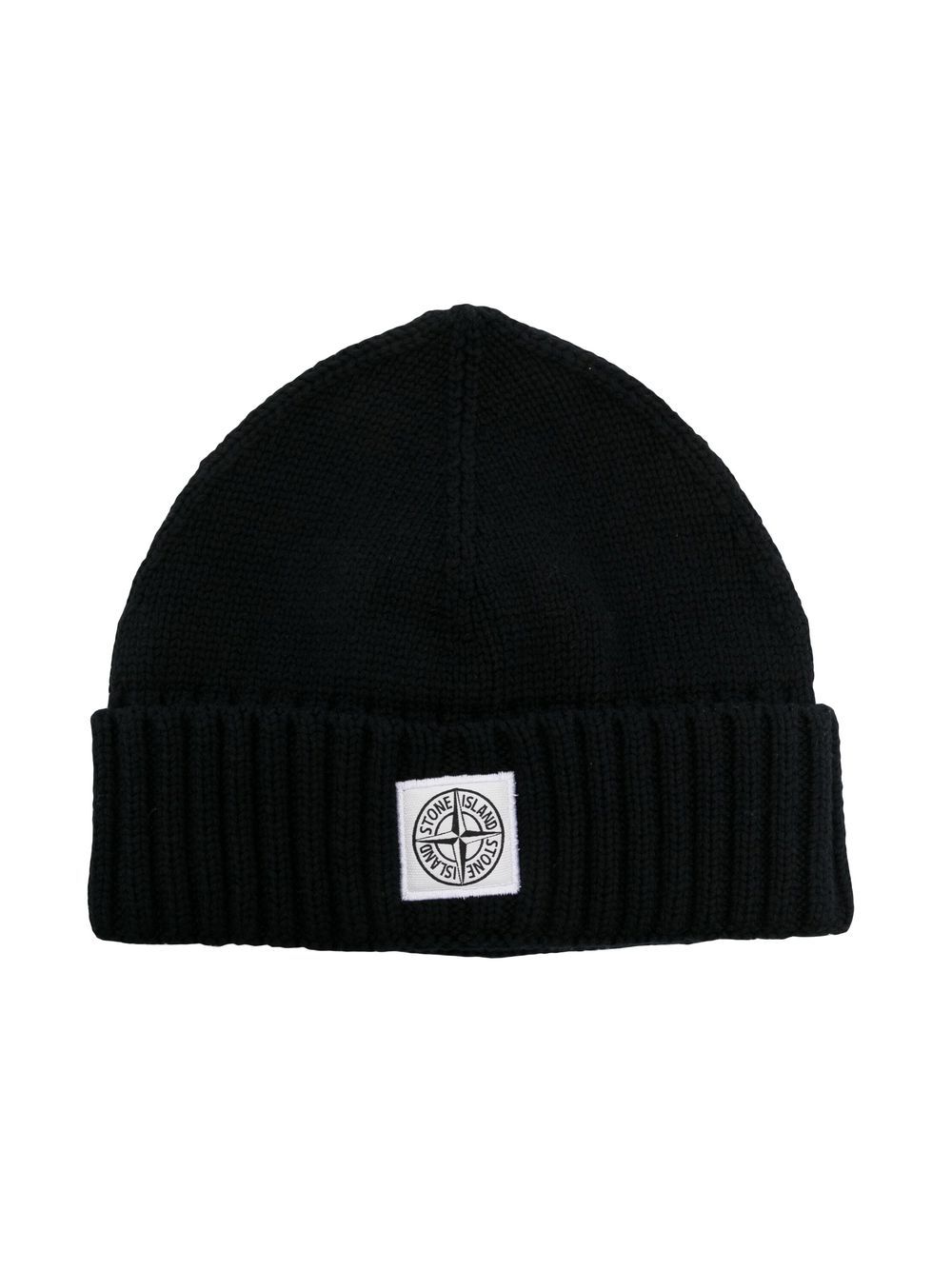 Stone Island Junior logo-patch fine-knit beanie - Black von Stone Island Junior