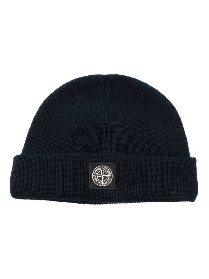 Stone Island Compass-motif cotton beanie - Blue von Stone Island