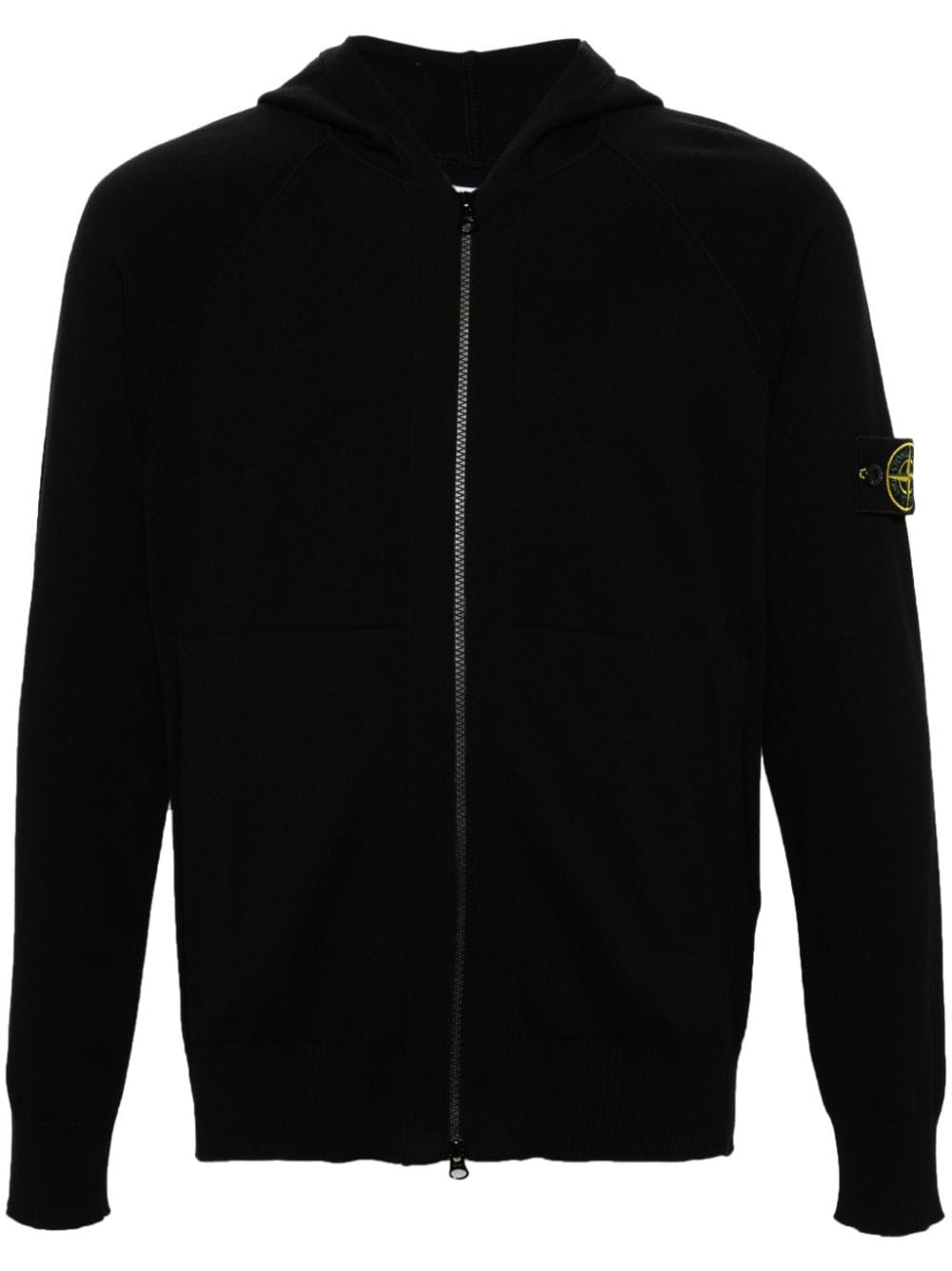 Stone Island Compass-patch knitted hoodie - Black von Stone Island