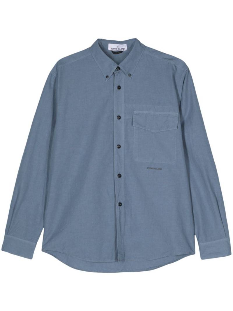 Stone Island logo-print cotton linen shirt - Blue von Stone Island