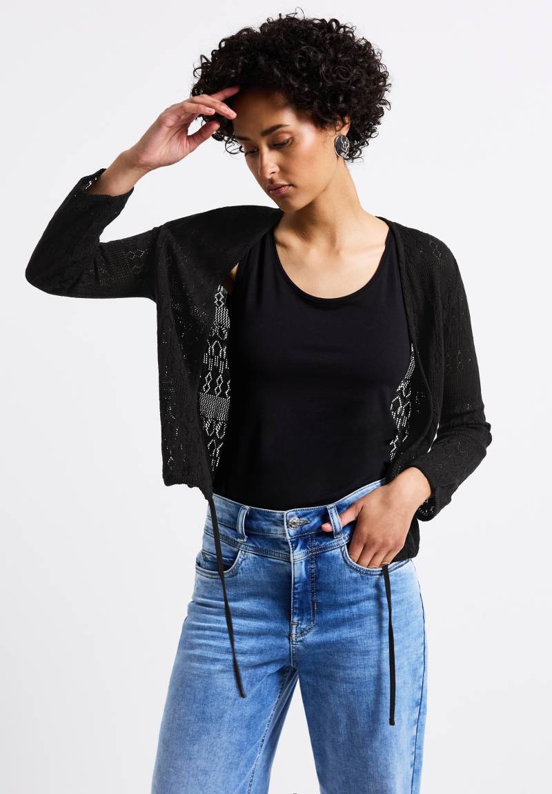 STREET ONE Ajourstrickjacke, offen und mit Tunnelzug am Saum von Street One