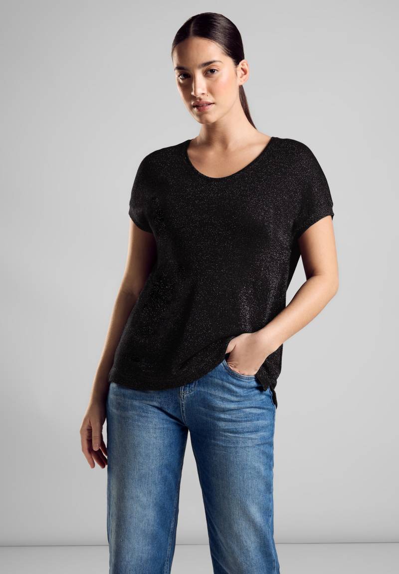 STREET ONE Stricktop »LTD QR V-Neck shiny Shirt«, mit tiefem Rundhalsausschnitt von Street One