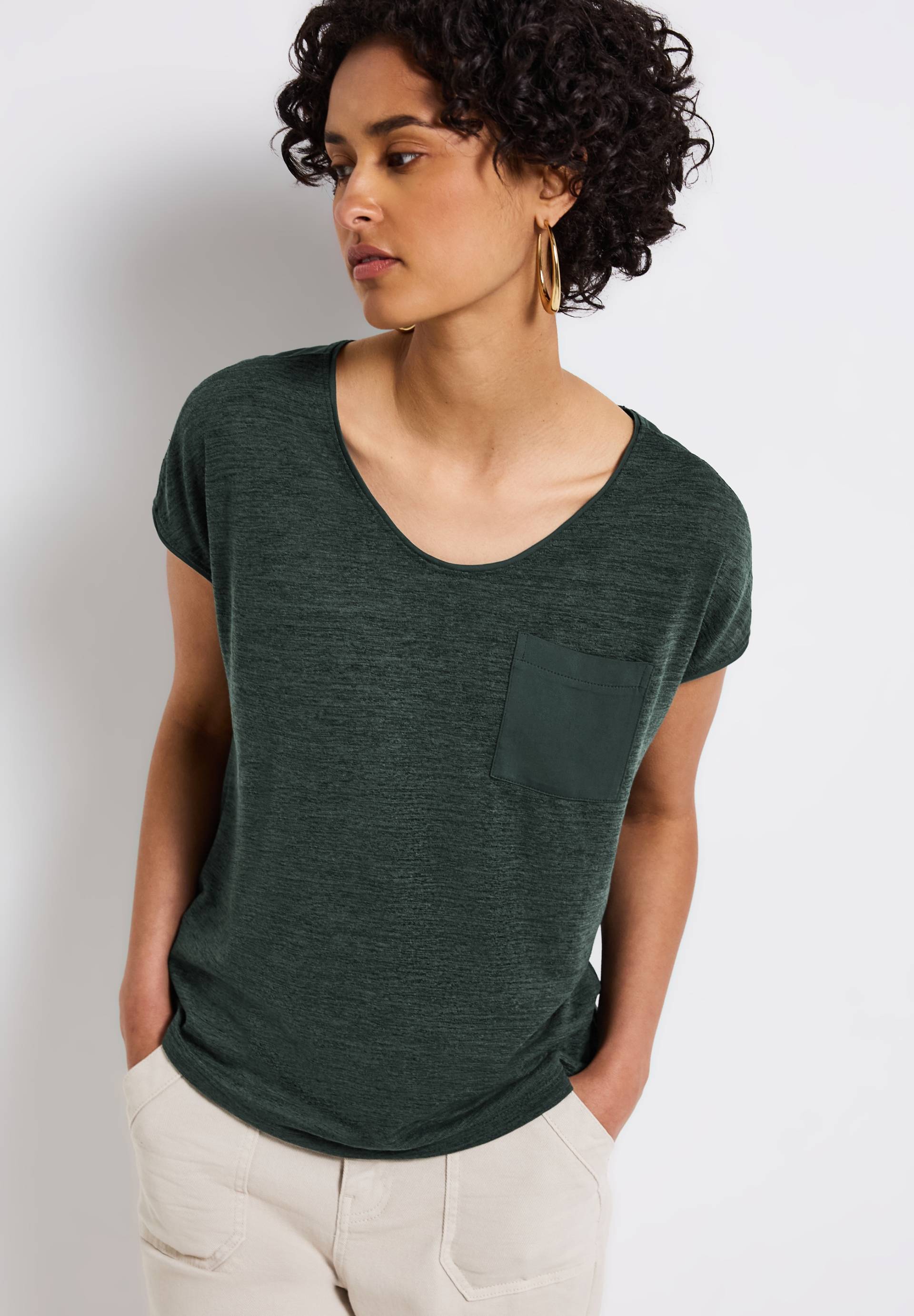 STREET ONE T-Shirt, im Leinen-Look und mit Brusttasche+ö STREET ONE T-Shirt, im Leinen-Look und mit Brusttasche+ö von Street One