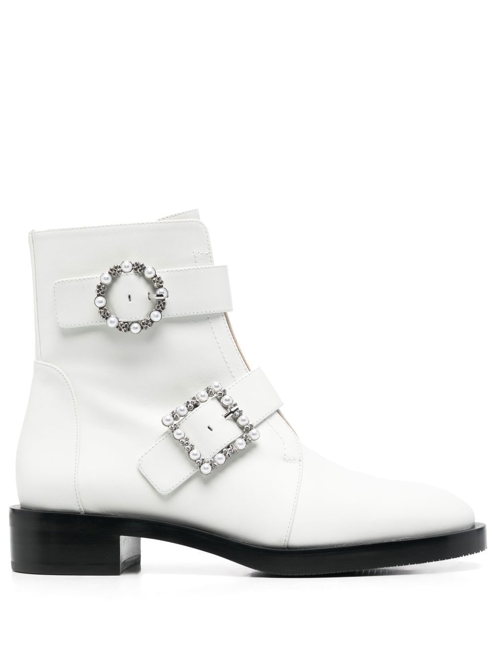 Stuart Weitzman side crystal-embellished buckle boots - White von Stuart Weitzman