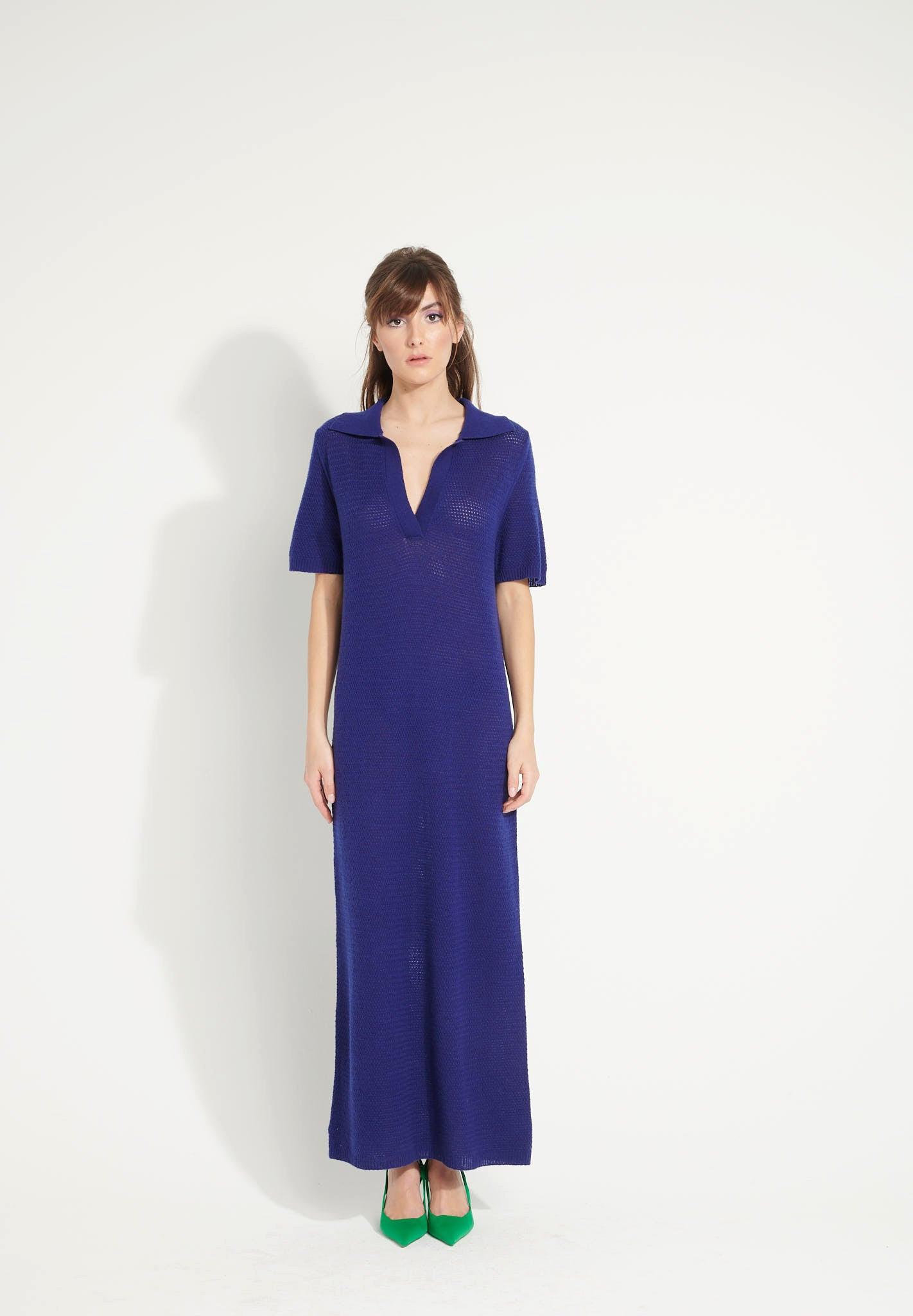 Ava 18 Langes Kleid Mit Polokragen - 100% Kaschmir, Entjungfert Damen Nachtblau M von Studio Cashmere8