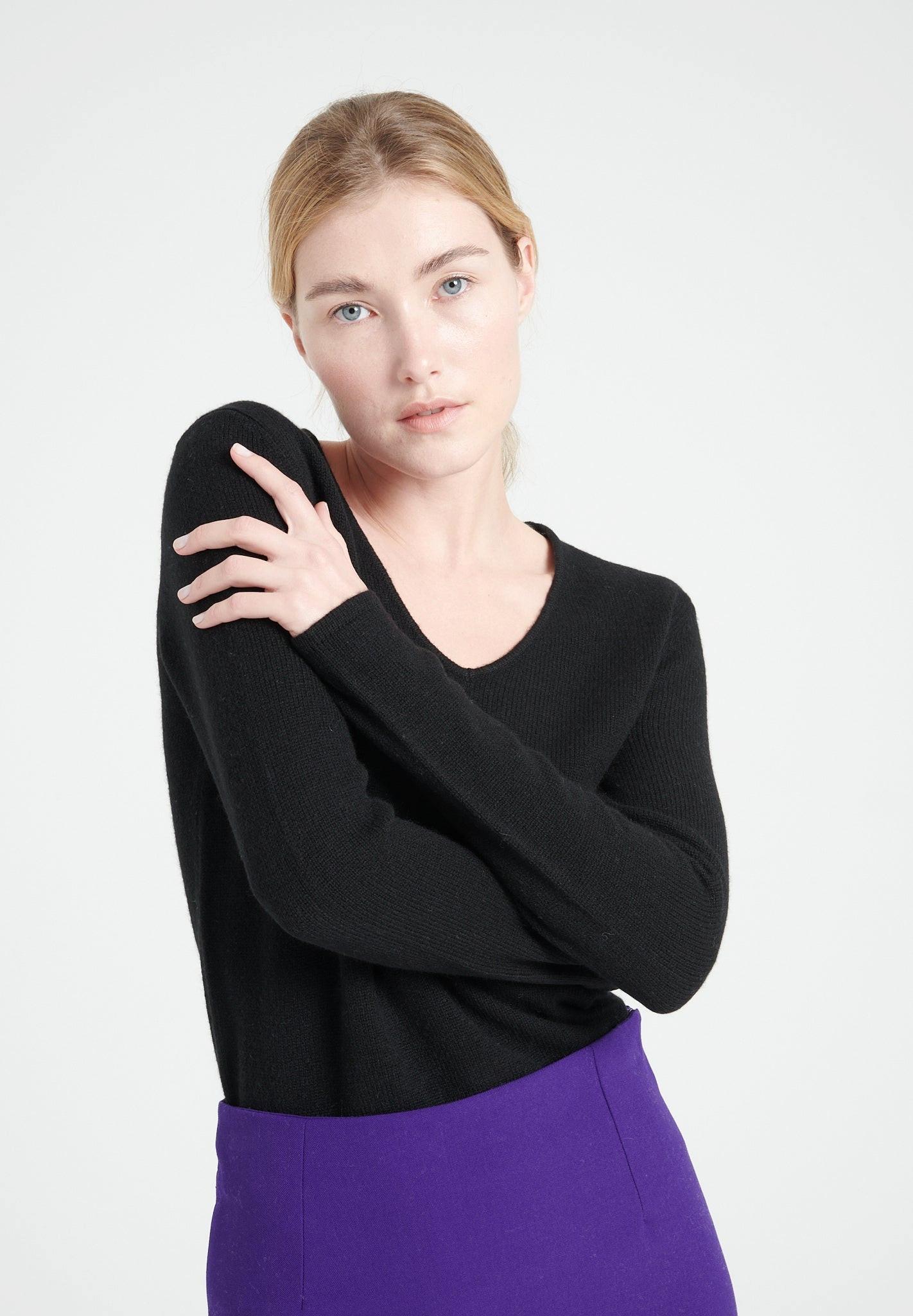 Lilly 20 Pullover Mit V-ausschnitt 4 Fäden - 100% Kaschmir Damen Schwarz M von Studio Cashmere8