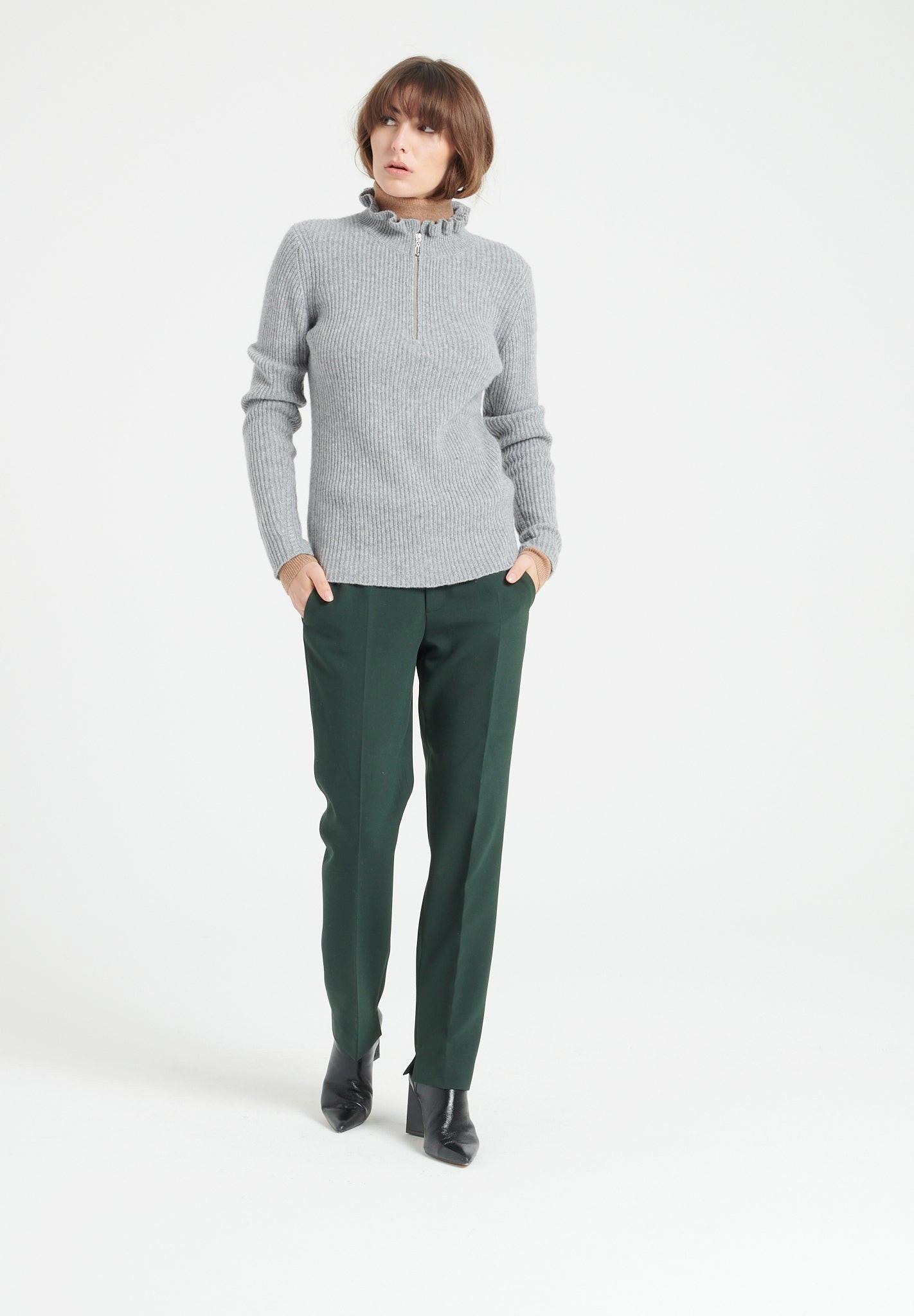 Mia 4 Pullover Mit Falbala-kragen Und Reißverschluss - 100% Kaschmir Damen Grau S von Studio Cashmere8