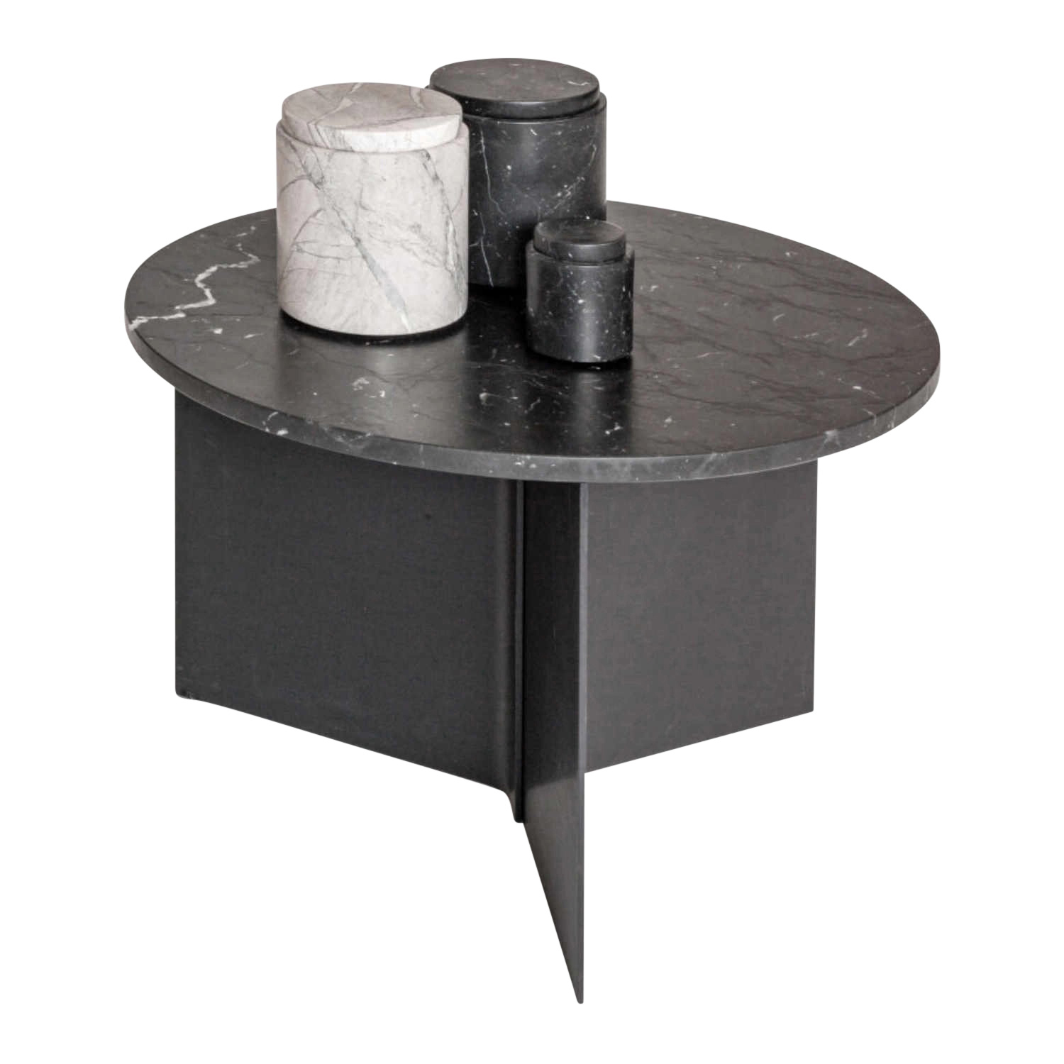 ALTO Couchtisch, Tischplatte naturstein marquina nero, Grösse l. 60 x b. 60, h. 23 cm, Untergestell bronze von Studio by Mobimex