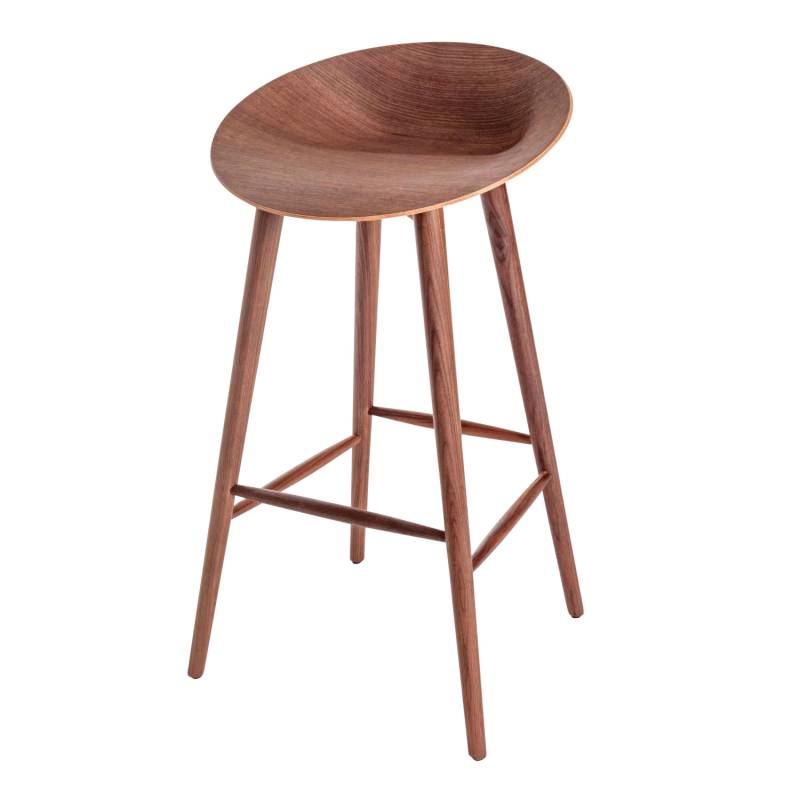MUSE Barstuhl , Sitzschale nussbaum, lackiert, Untergestell holz wie sitzschale, höhe 75/87 cm von Studio by Mobimex