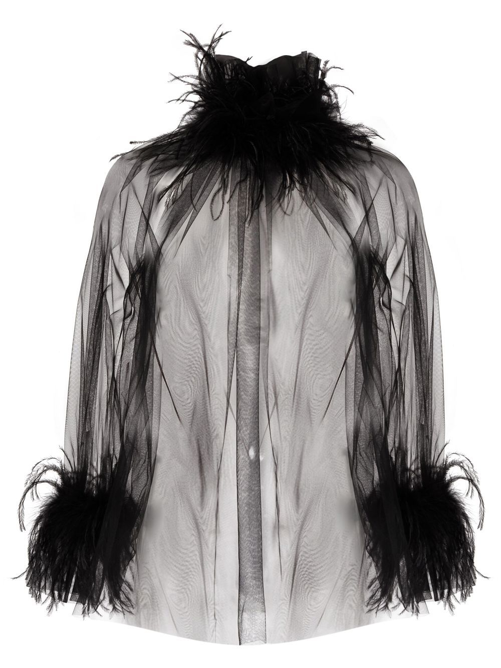 STYLAND feather-trimmed sheer blouse - Black von STYLAND